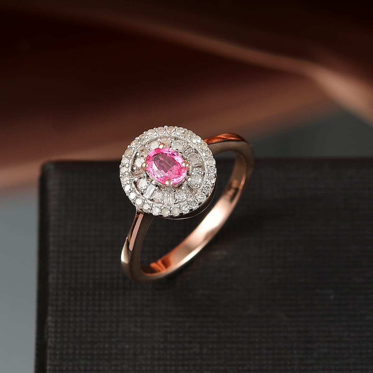 D’Joy Premium Mahenge Spinel, Diamond Ring in 18K Vermeil RG Over Sterling Silver (Size 10.0) 0.75 ctw image number 1