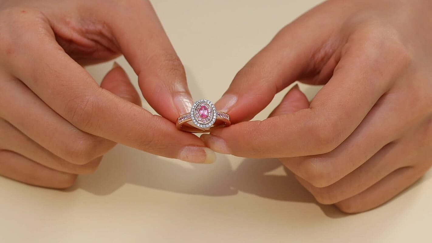D’Joy Premium Mahenge Spinel, Diamond Ring in 18K Vermeil RG Over Sterling Silver (Size 10.0) 0.75 ctw