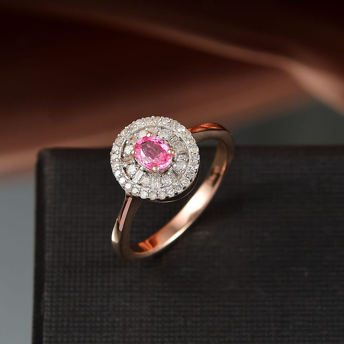 D’Joy Premium Mahenge Spinel and Diamond 0.75 ctw Regal Radiance Ring in 18K Vermeil Rose Gold Over Sterling Silver (Size 7.0) image number 1