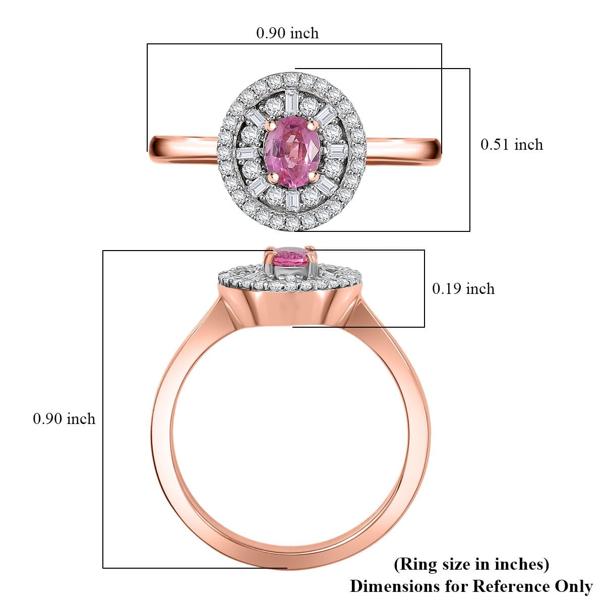 D’Joy Premium Mahenge Spinel and Diamond 0.75 ctw Regal Radiance Ring in 18K Vermeil Rose Gold Over Sterling Silver (Size 7.0) image number 5