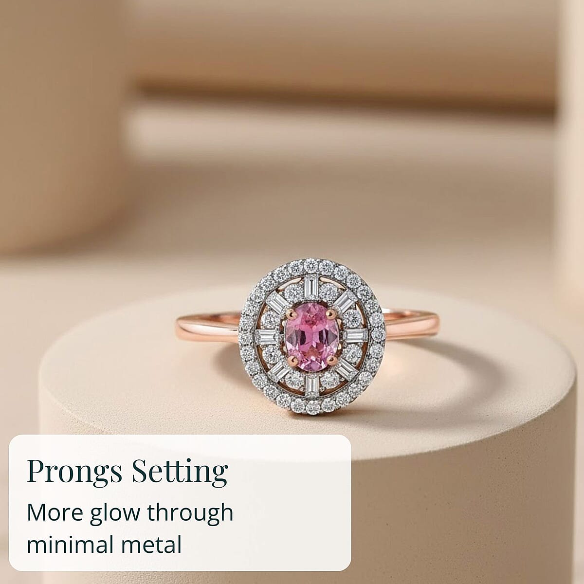 D'Joy Premium Mahenge Spinel and Diamond 0.75 ctw Regal Radiance Ring in 18K Vermeil Rose Gold Over Sterling Silver (Size 8.0) image number 4