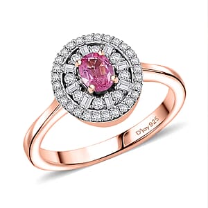 D'Joy Premium Mahenge Spinel, Diamond Regal Radiance Ring in 18K Vermeil RG Over Sterling Silver (Size 9.0) 0.75 ctw