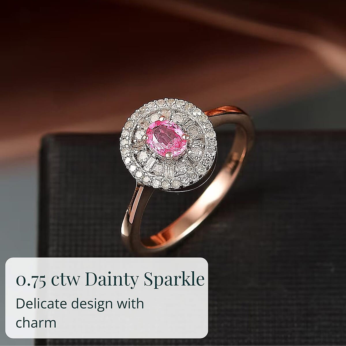 D'Joy Premium Mahenge Spinel, Diamond Regal Radiance Ring in 18K Vermeil RG Over Sterling Silver (Size 9.0) 0.75 ctw image number 5