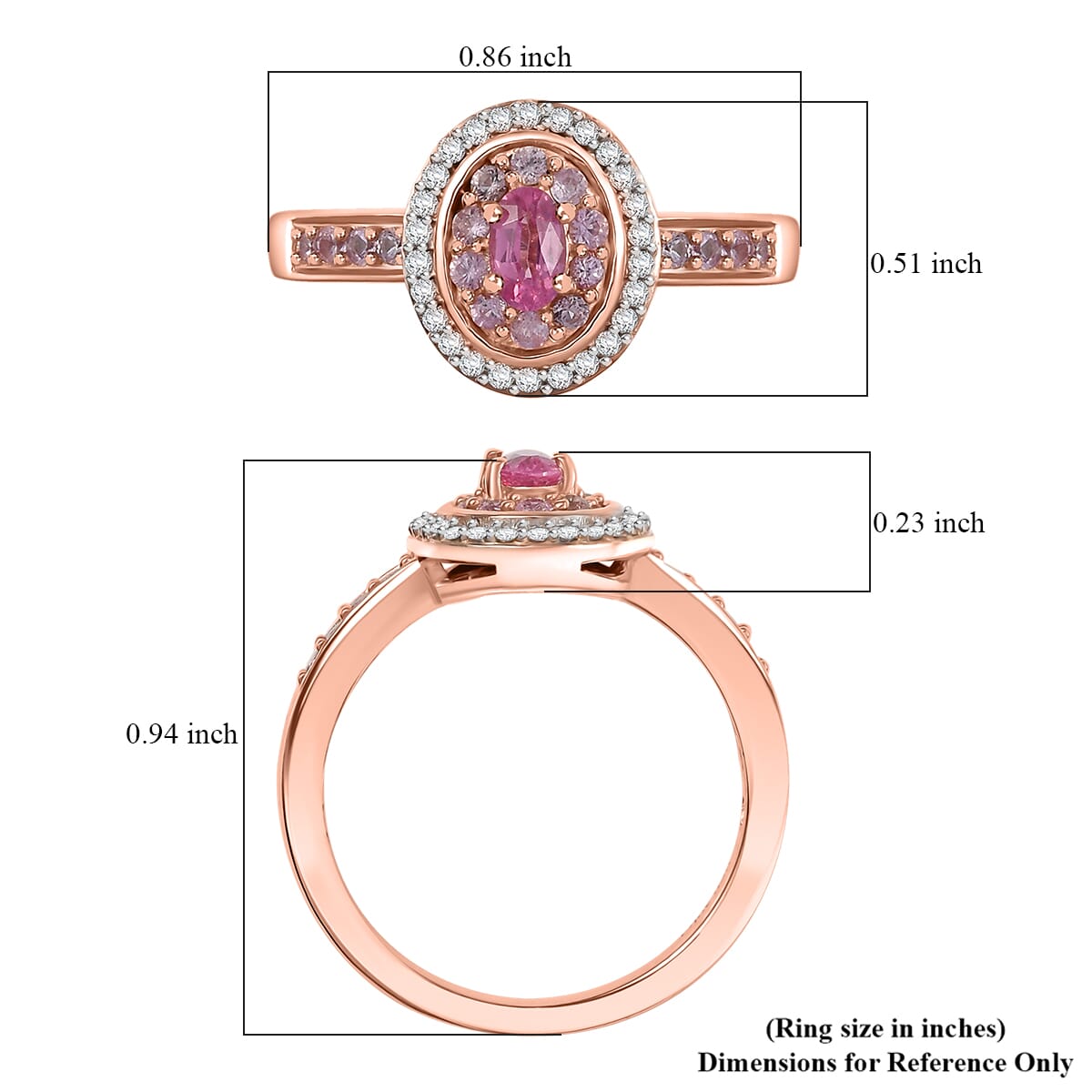 D’Joy Premium Mahenge Spinel, Multi Gemstone 0.80 ctw Rose Regalia Ring in 18K Vermeil Rose Gold Over Sterling Silver (Size 10.0) image number 5