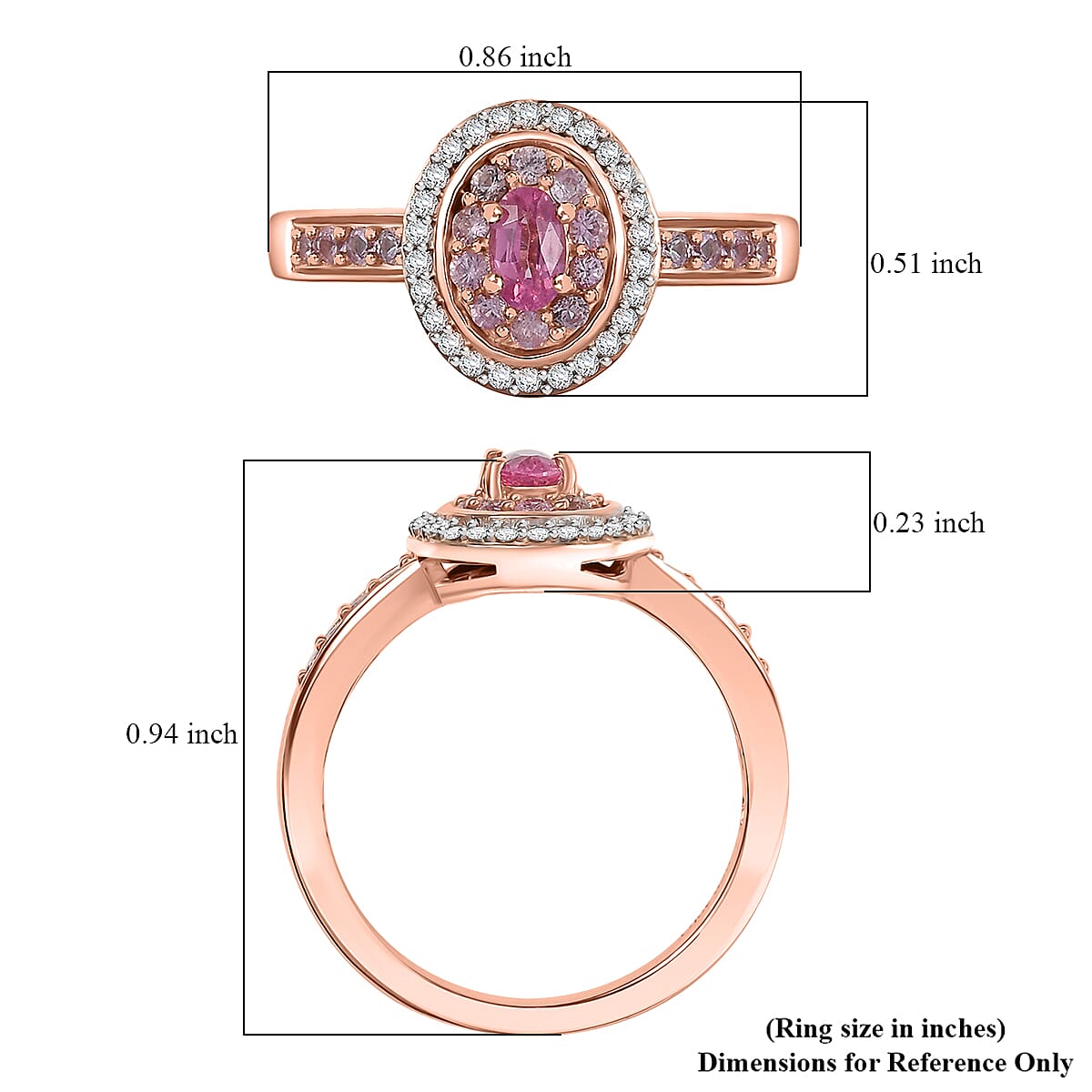D'Joy Premium Mahenge Spinel, Multi Gemstone 0.80 ctw Rose Regalia Ring in 18K Vermeil Rose Gold Over Sterling Silver (Size 5.0) image number 5