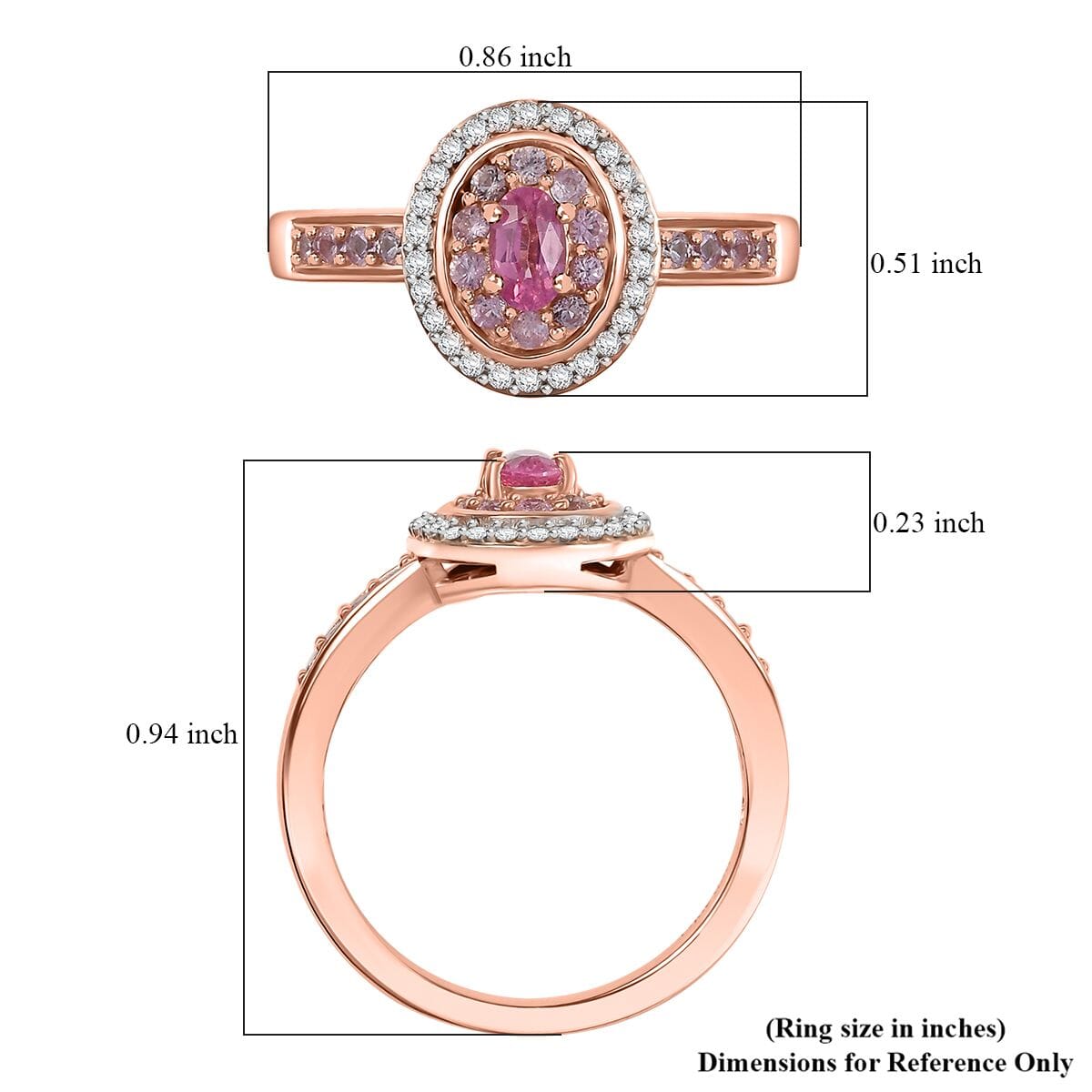 D’Joy Premium Mahenge Spinel and Multi Gemstone 0.80 ctw Rose Regalia Ring in 18K Vermeil Rose Gold Over Sterling Silver (Size 7.0) image number 5