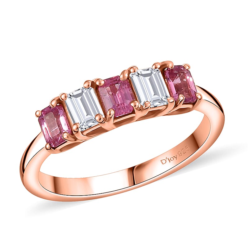 D'Joy Premium Mahenge Spinel, Moissanite 1.15 ctw 5 Stone Timeless Grace Ring in 18K Vermeil Rose Gold Over Sterling Silver (Size 6.0)