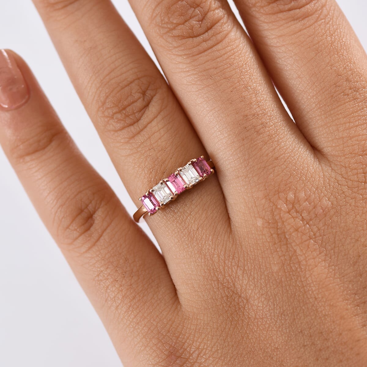 D’Joy Premium Mahenge Spinel, Moissanite 5 Stone Ring in 18K Vermeil RG Over Sterling Silver (Size 6.0) 1.15 ctw image number 2