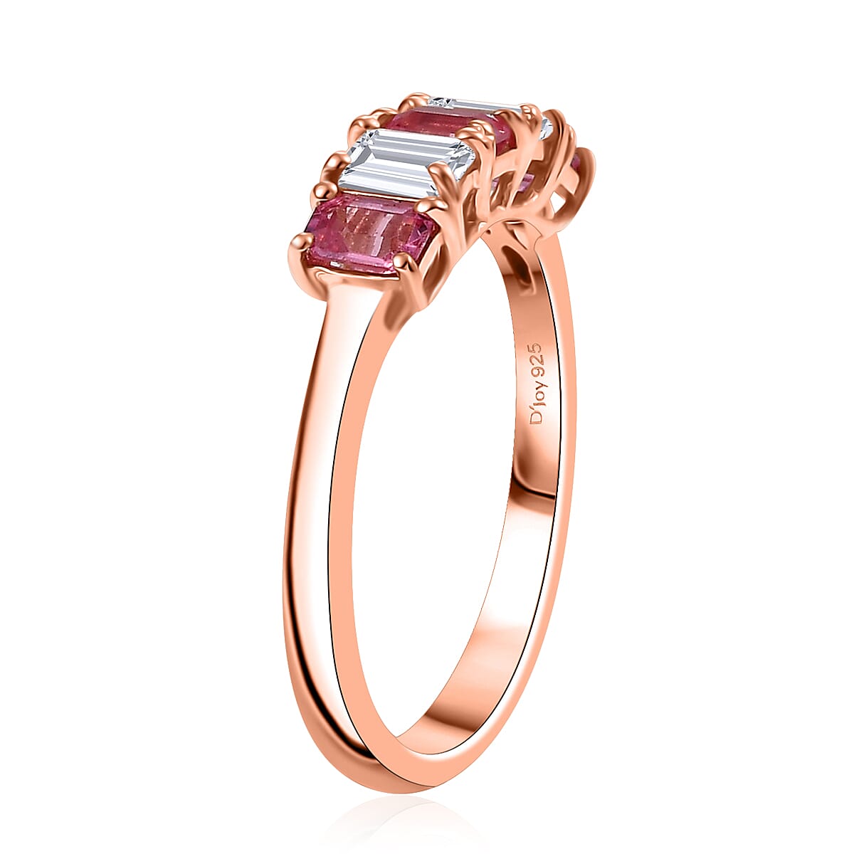 D'Joy Premium Mahenge Spinel, Moissanite 1.15 ctw 5 Stone Timeless Grace Ring in 18K Vermeil Rose Gold Over Sterling Silver (Size 6.0)