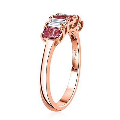 D'Joy Premium Mahenge Spinel, Moissanite 1.15 ctw 5 Stone Timeless Grace Ring in 18K Vermeil Rose Gold Over Sterling Silver (Size 6.0)