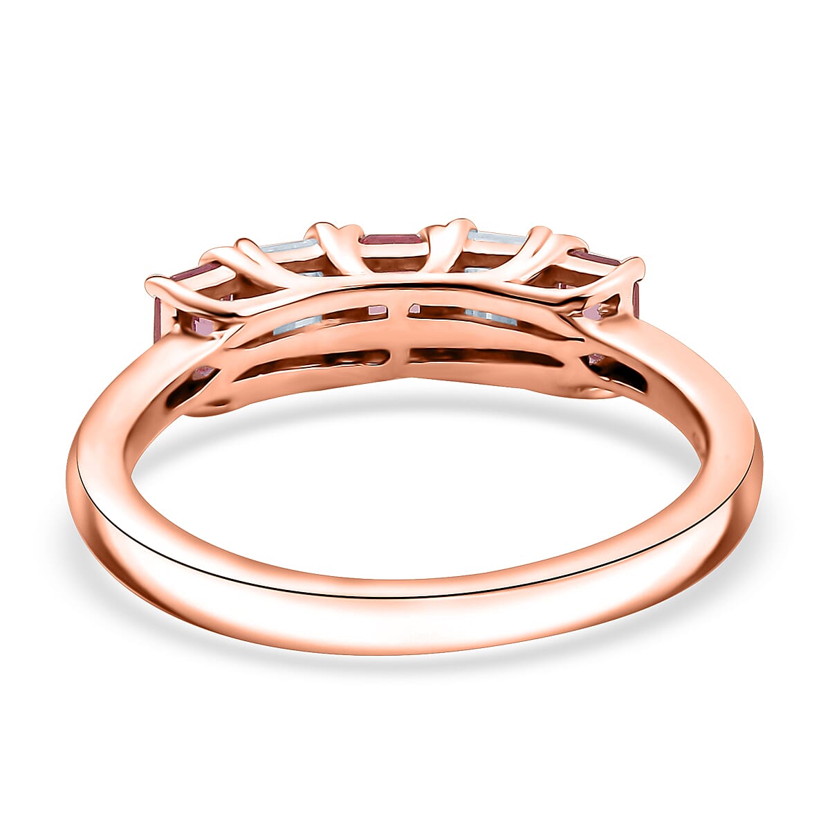 D'Joy Premium Mahenge Spinel, Moissanite 1.15 ctw 5 Stone Timeless Grace Ring in 18K Vermeil Rose Gold Over Sterling Silver (Size 6.0)