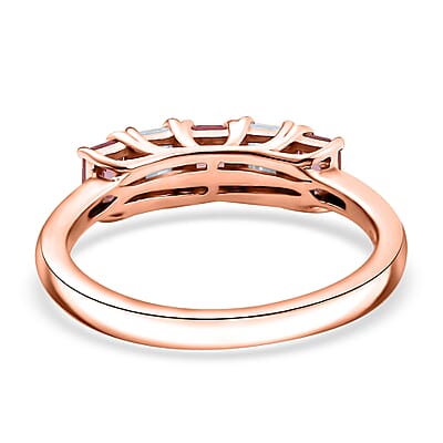 D'Joy Premium Mahenge Spinel, Moissanite 1.15 ctw 5 Stone Timeless Grace Ring in 18K Vermeil Rose Gold Over Sterling Silver (Size 6.0)