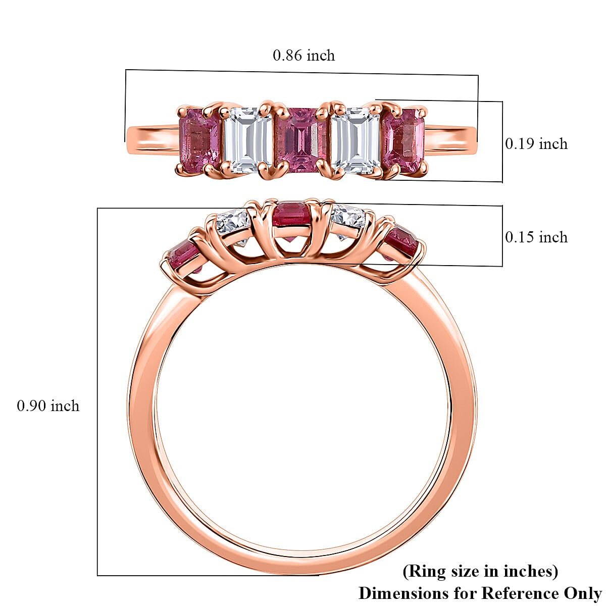 D'Joy Premium Mahenge Spinel, Moissanite 1.15 ctw 5 Stone Timeless Grace Ring in 18K Vermeil Rose Gold Over Sterling Silver (Size 6.0)