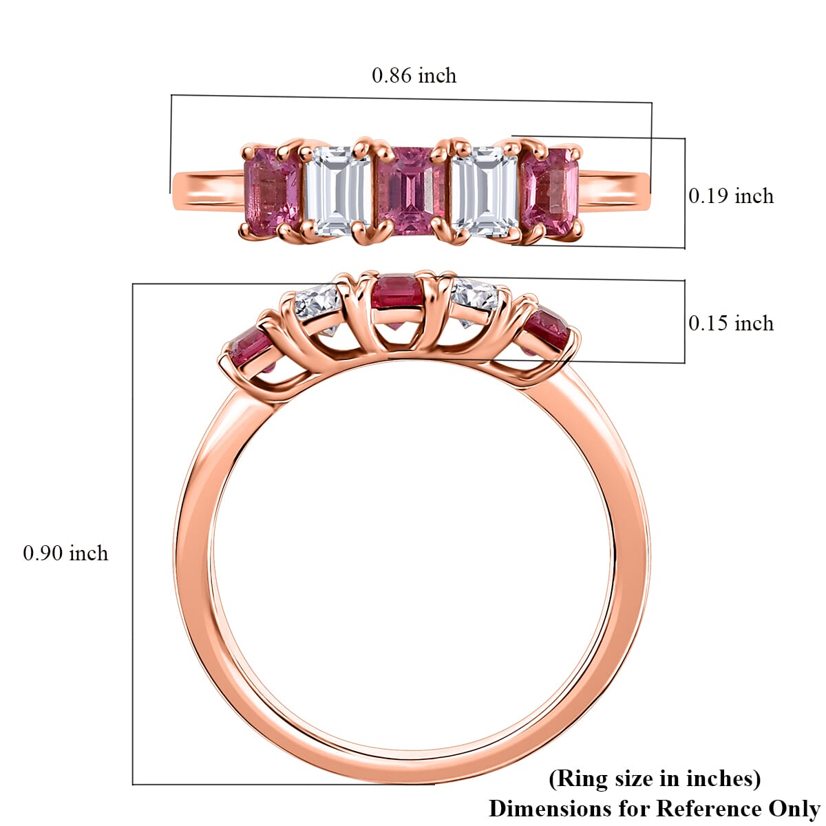 D’Joy Premium Mahenge Spinel, Moissanite 5 Stone Ring in 18K Vermeil RG Over Sterling Silver (Size 6.0) 1.15 ctw image number 5