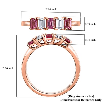 D'Joy Premium Mahenge Spinel, Moissanite 1.15 ctw 5 Stone Timeless Grace Ring in 18K Vermeil Rose Gold Over Sterling Silver (Size 6.0)