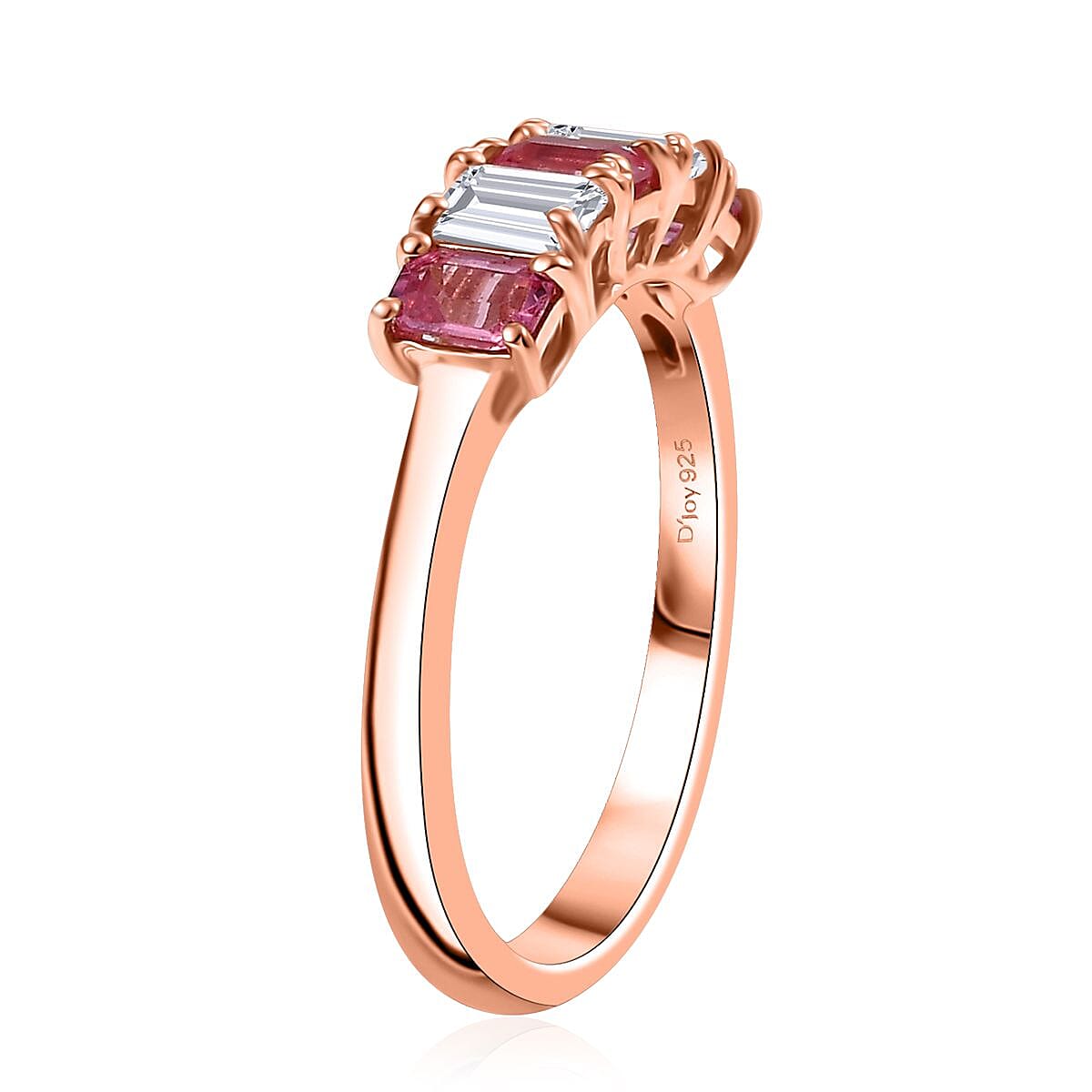 D'Joy Mahenge Spinel, Moissanite Ring in 18K Vermeil RG Over Sterling Silver 1.15 ctw (Size 7.0) image number 3