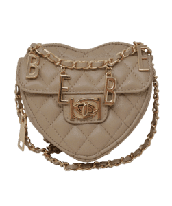 Closeout Bebe Beige Quilted Faux Leather Heart Crossbody Bag