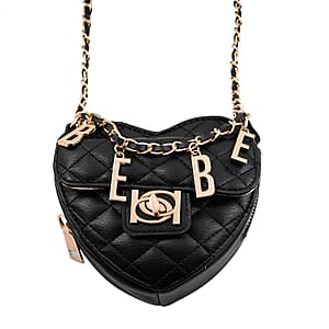Closeout Bebe Black Quilted Faux Leather Heart Crossbody Bag