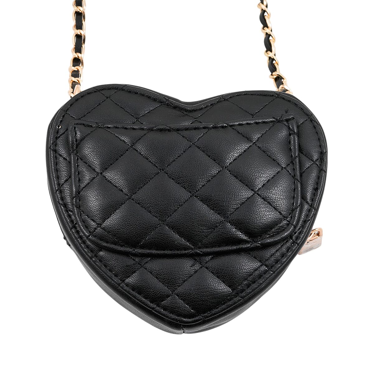Closeout Bebe Black Quilted Faux Leather Heart Crossbody Bag image number 2