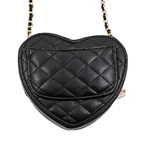 Closeout Bebe Black Quilted Faux Leather Heart Crossbody Bag