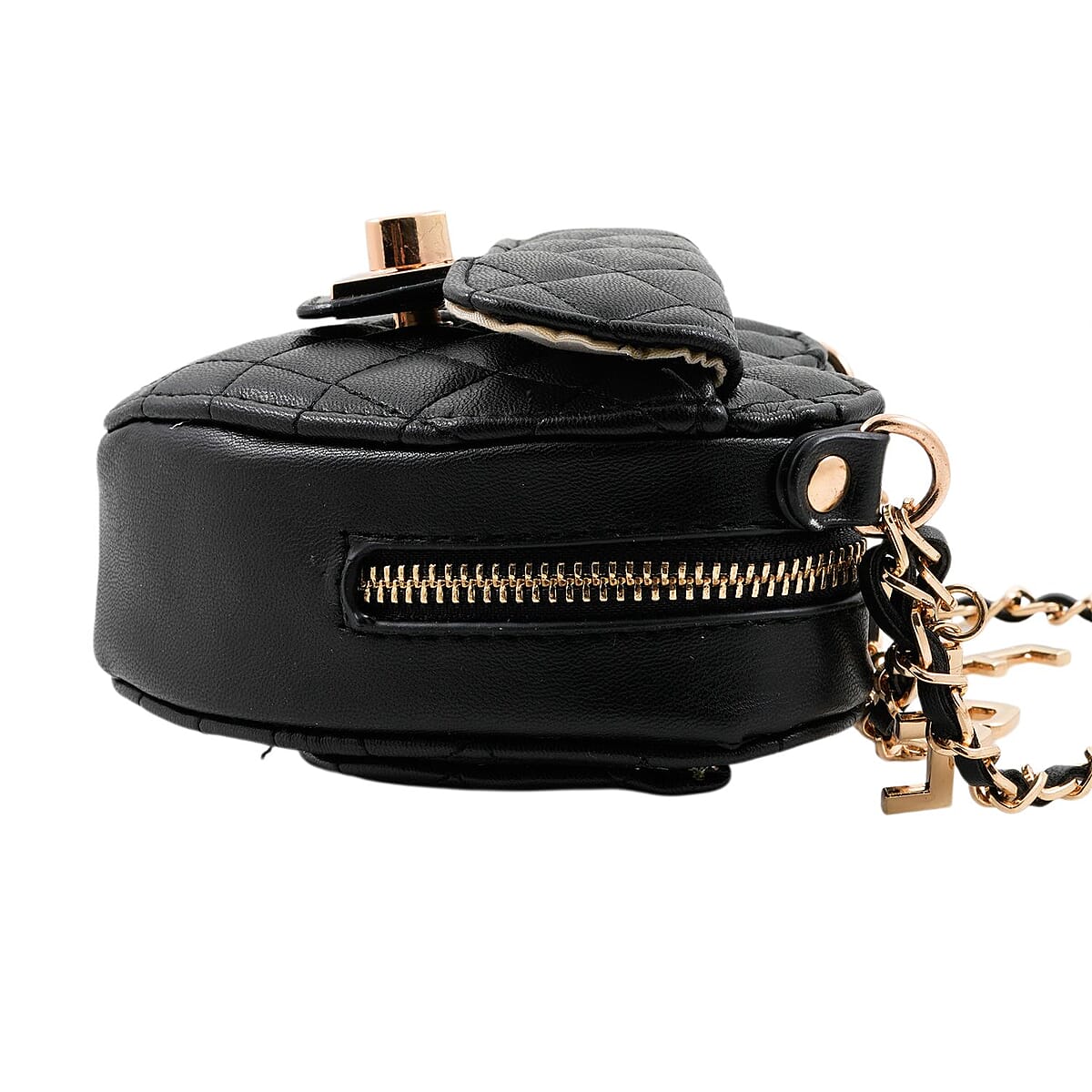 Closeout Bebe Black Quilted Faux Leather Heart Crossbody Bag image number 3