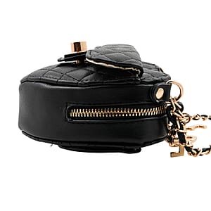 Closeout Bebe Black Quilted Faux Leather Heart Crossbody Bag