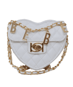 Closeout Bebe White Quilted Faux Leather Heart Crossbody Bag