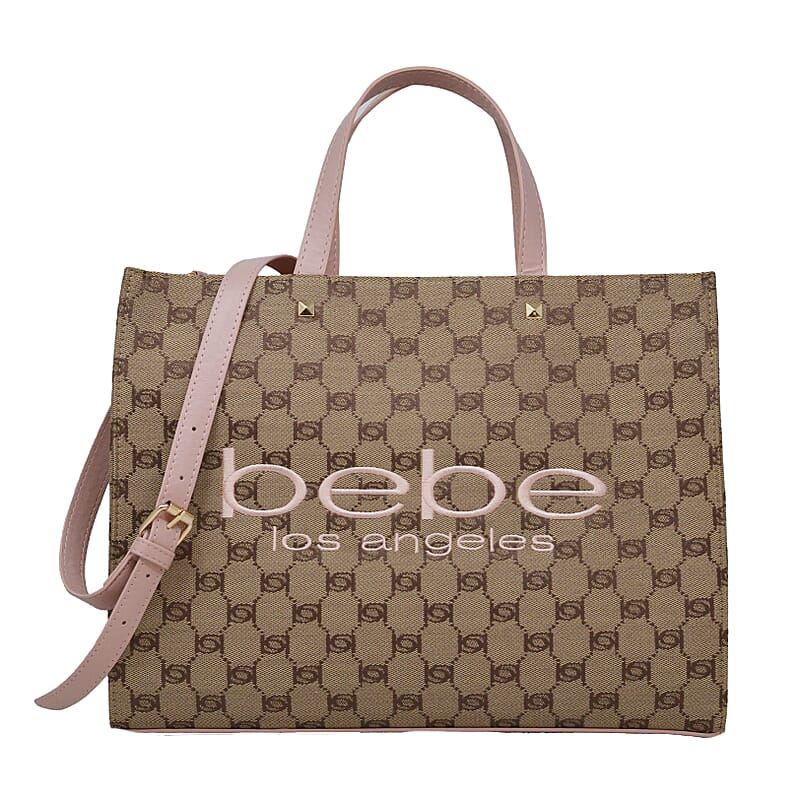 Closeout Bebe Brown and Blush Jacquard Tote Bag