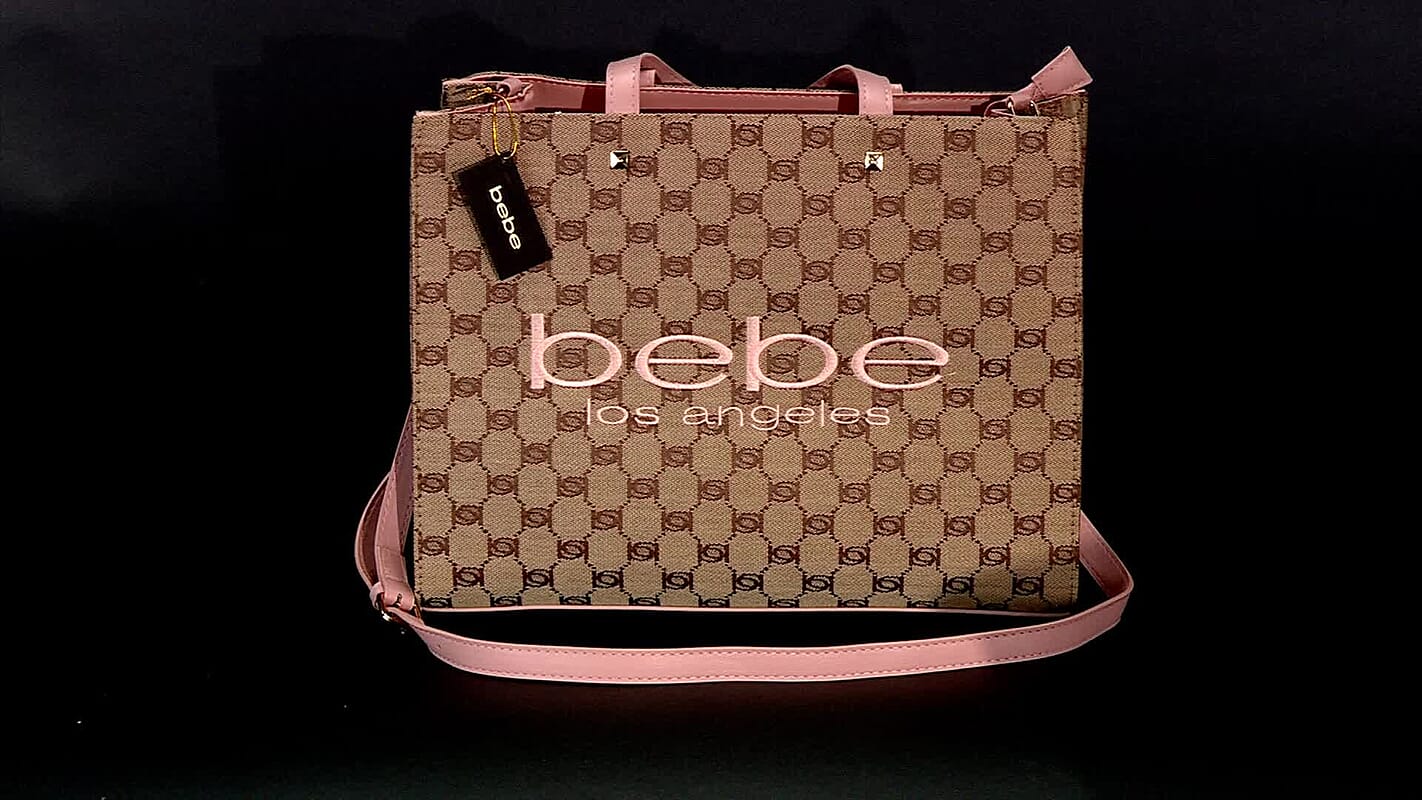 Closeout Bebe Brown and Blush Jacquard Tote Bag