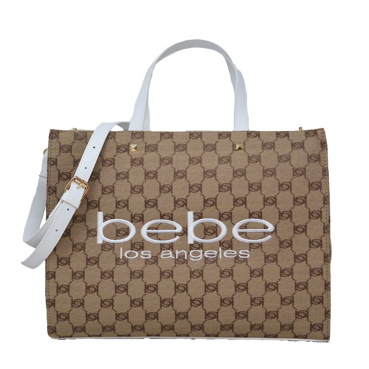 Closeout Bebe Brown and White Jacquard Tote image number 0