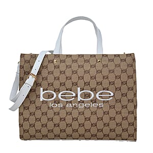 Closeout Bebe Brown and White Jacquard Tote Bag