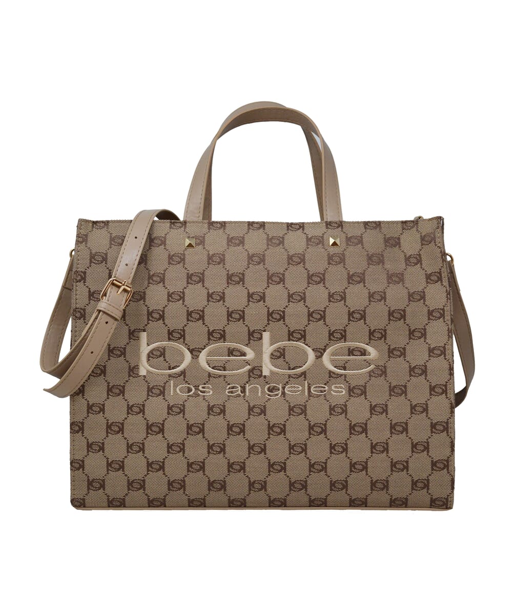 Closeout Bebe Brown and Beige Jacquard Tote image number 0