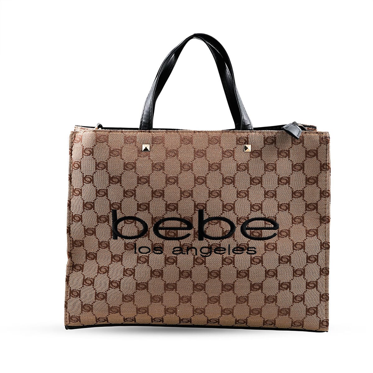 Closeout Bebe Brown and Black Jacquard Tote image number 0