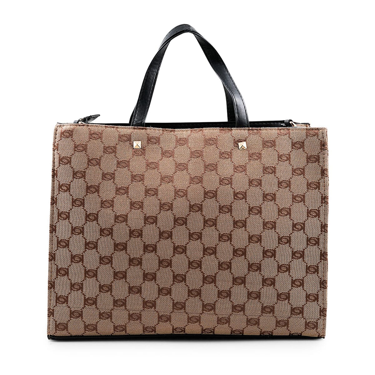 Closeout Bebe Brown and Black Jacquard Tote image number 1
