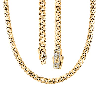 10K Yellow Gold Monaco Chain Necklace with Simulated Diamond Lock 22.47 Grams 20 Inches