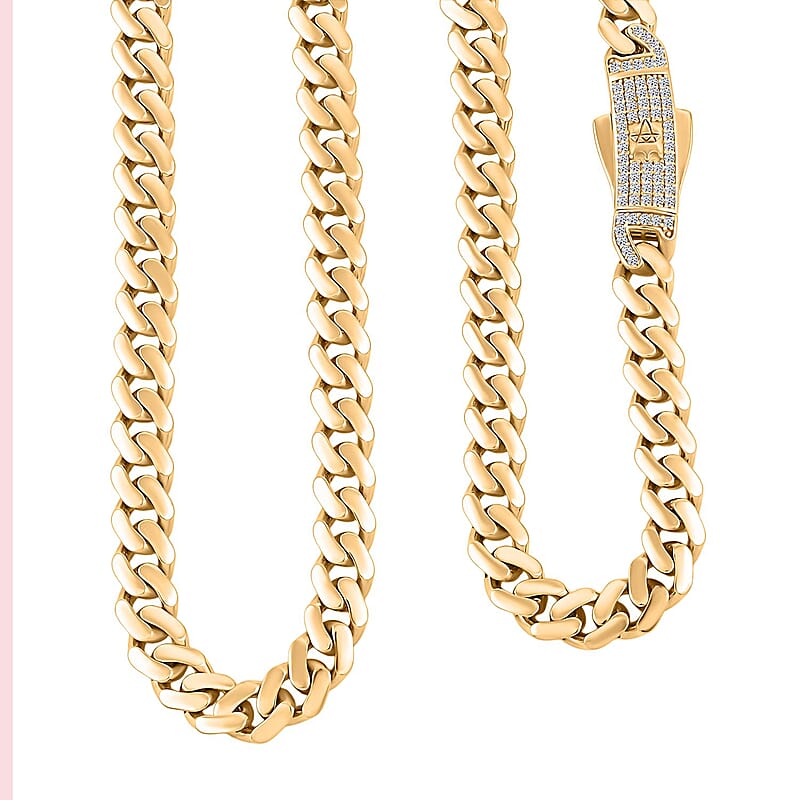 Simulated Diamond 0.66 ctw Monaco Chain Necklace in 10K Yellow Gold 25.37 Grams 22 Inches