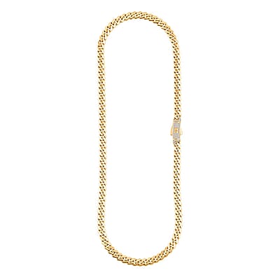 Simulated Diamond 0.66 ctw Monaco Chain Necklace in 10K Yellow Gold 25.37 Grams 22 Inches