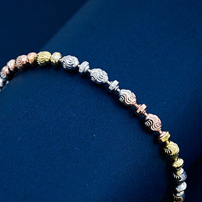 Italian 14K YRG Over and Sterling Silver Moon-cut Beaded Chain Bracelet (7.00 Inches) (5.91 Grams) (7.00 In)