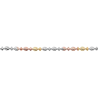 Italian 14K YRG Over and Sterling Silver Moon-cut Beaded Chain Bracelet (7.00 Inches) (5.91 Grams) (7.00 In)