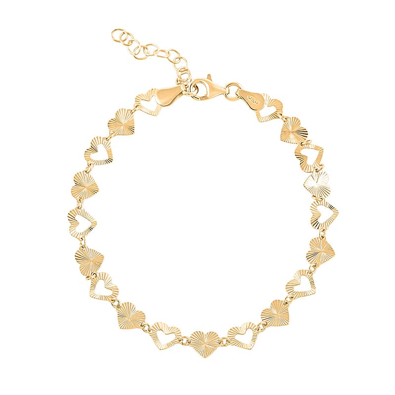 Italian Radiant Hearts Chain Bracelet in 14K Yellow Gold Over Sterling Silver (7.00 In) 2.84 Grams