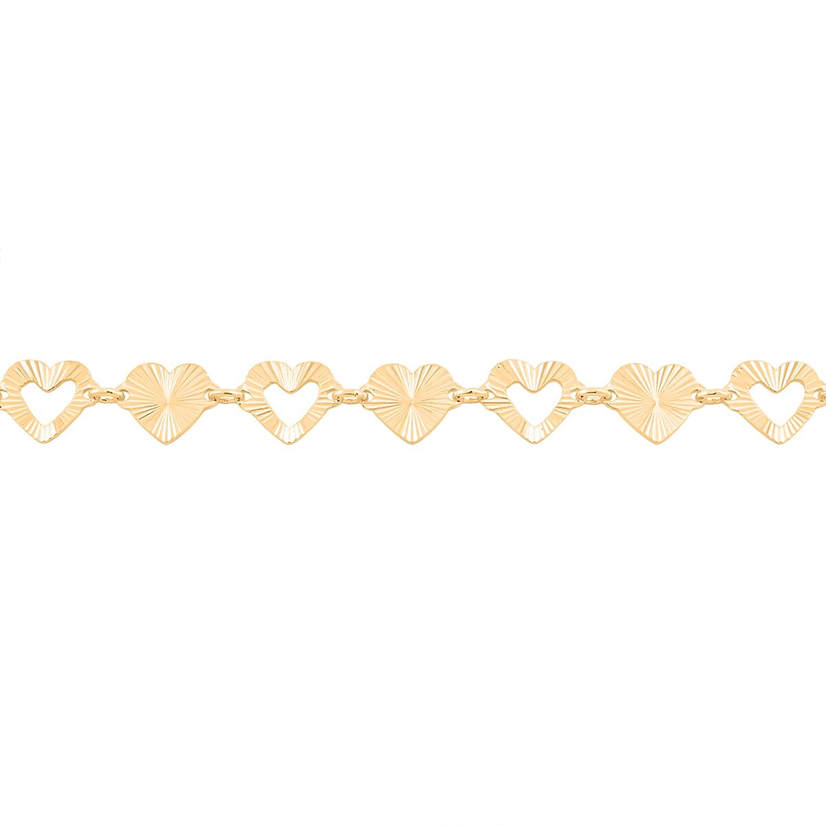 Italian Radiant Hearts Chain Bracelet in 14K Yellow Gold Over Sterling Silver (7.00 In) 2.84 Grams image number 3