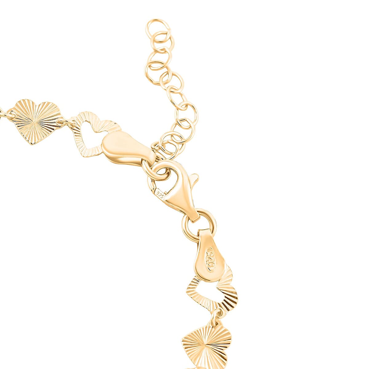 Italian Radiant Hearts Chain Bracelet in 14K Yellow Gold Over Sterling Silver (7.00 In) 2.84 Grams image number 4