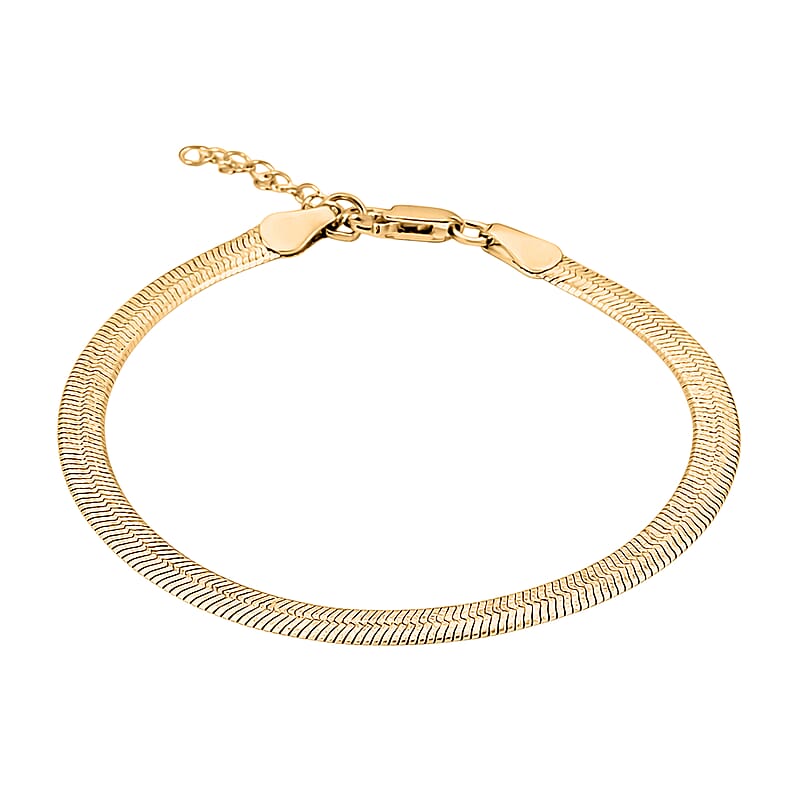 Italian Herringbone Chain Bracelet in 14K Yellow Gold Over Sterling Silver (7.00 In) 4.24 Grams
