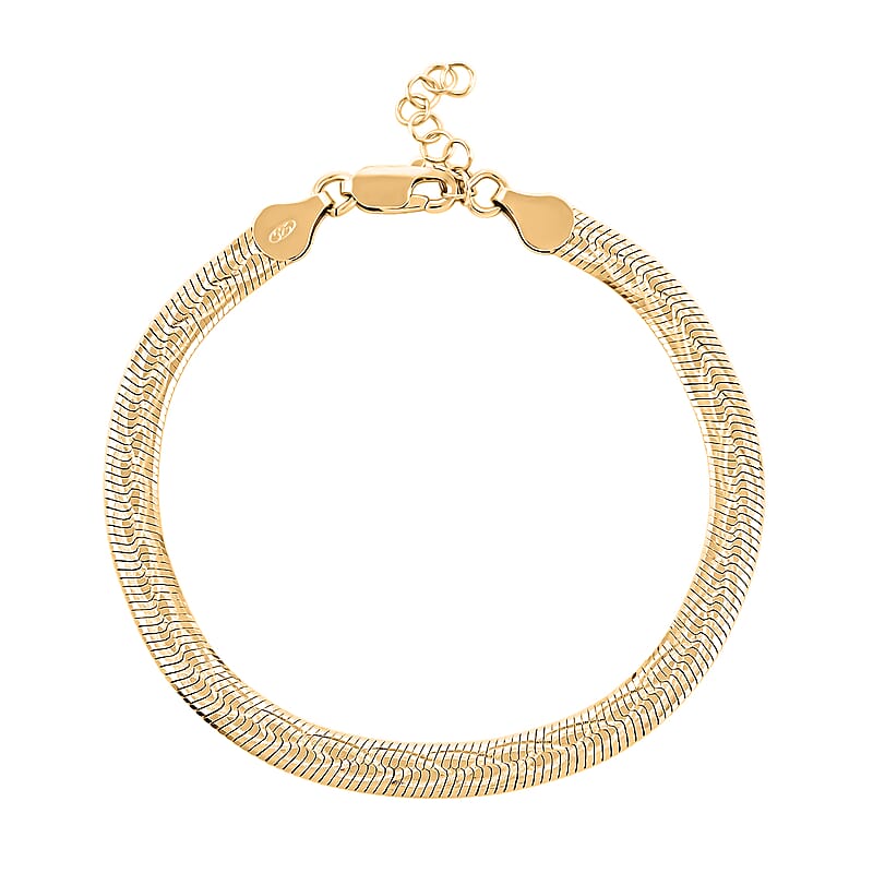 Italian Herringbone Chain Bracelet in 14K Yellow Gold Over Sterling Silver (7.00 In) 5.37 Grams