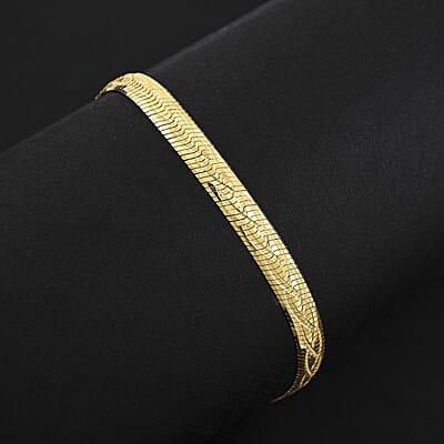 Italian Herringbone Chain Bracelet in 14K Yellow Gold Over Sterling Silver (7.00 In) 5.37 Grams