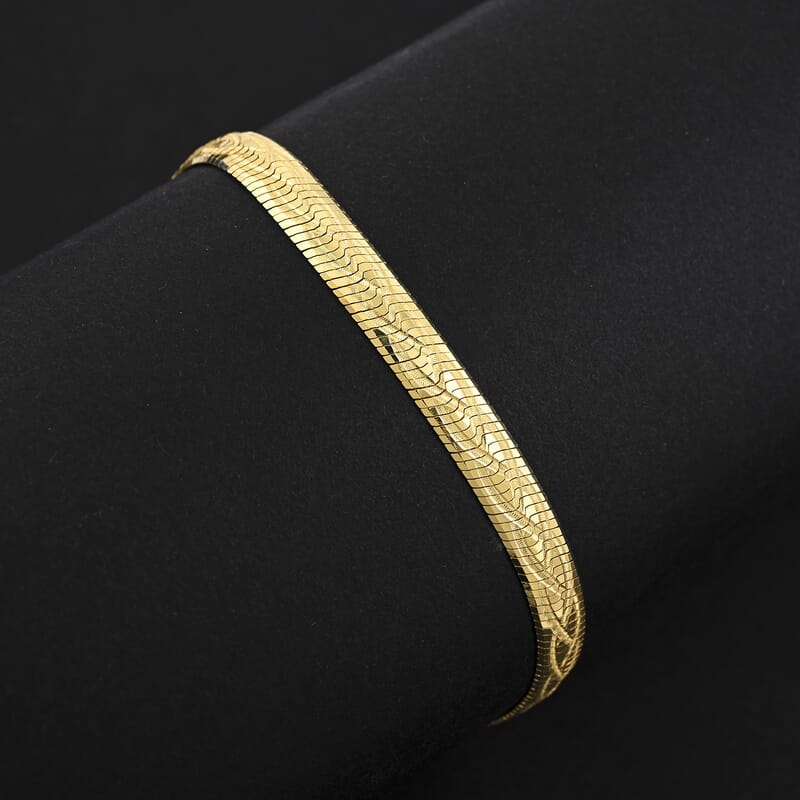 Italian Herringbone Chain Bracelet in 14K Yellow Gold Over Sterling Silver (7.00 In) 5.37 Grams