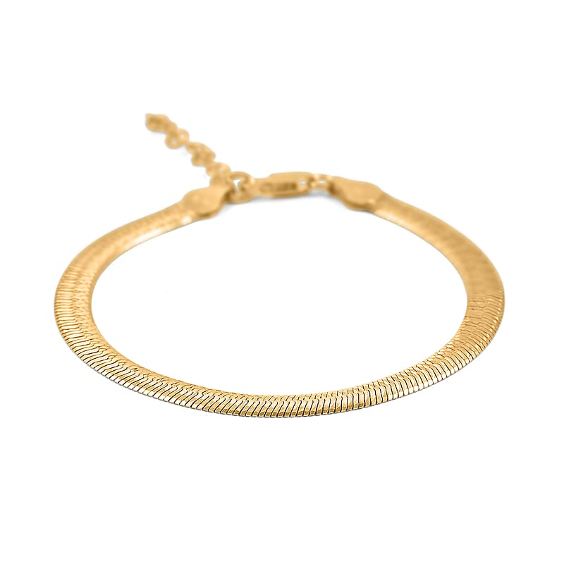 Italian Herringbone Chain Bracelet in 14K Yellow Gold Over Sterling Silver (7.00 In) 5.33 Grams