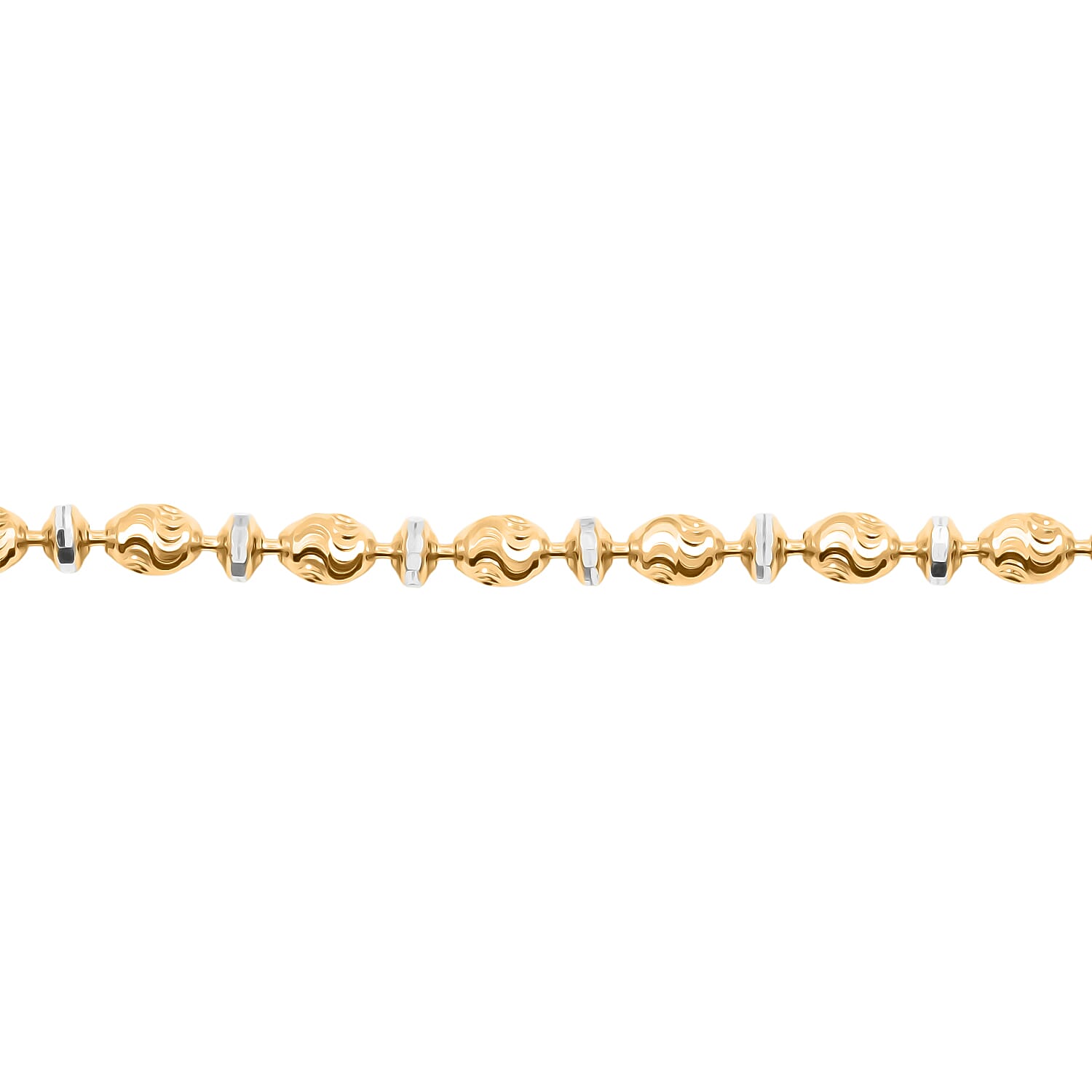 Italian Moon-cut Beaded Chain Bracelet in 14K YG Over and Sterling Silver (7.00 In) 5.47 Grams