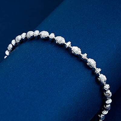 Italian Rhodium Over Sterling Silver Moon-cut Beaded Chain Bracelet (7.00 In) (6.12 Grams)