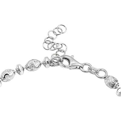 Italian Rhodium Over Sterling Silver Moon-cut Beaded Chain Bracelet (7.00 In) (6.12 Grams)